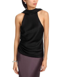 �V���J�C ���f�B�[�X �g�b�v�X �V���c �h���[�v SIMKHAI Samira Draped Neck Top Black �u���b�N