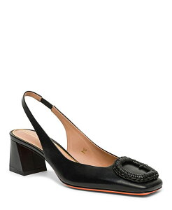 �T���g�[�j ���f�B�[�X �V���[�Y �p���v�X ���U�[ �q�[�� Santoni Women's Leather Mid-Heel Slingback Pumps Black �u���b�N
