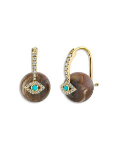 �V�h�j�[�G���@�� ���f�B�[�X �A�N�Z�T���[ �s�A�X�E�C�������O Sydney Evan 14K Yellow Gold Turquoise Diamond & Petrified Wood Evil Eye Bead Earrings Gold �S�[���h