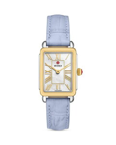 �~�b�V�F�� ���f�B�[�X �A�N�Z�T���[ �r���v ���U�[ MICHELE Deco Park Two-Tone 18K Gold-Plated Pastel Blue Leather Watch 23mm x 29mm Blue/White �z���C�g