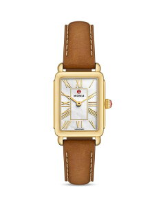 �~�b�V�F�� ���f�B�[�X �A�N�Z�T���[ �r���v ���U�[ MICHELE Deco Park 18K Gold-Plated Brown Leather Watch 23mm x 29mm Brown/White �z���C�g