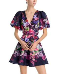 �A�N�A ���f�B�[�X �g�b�v�X �����s�[�X V�l�b�N �t�����[�� �~�j ���[�X �t�����[ AQUA Placed Floral V Neck Mini Dress - Exclusive Navy Multi �l�C�r�[