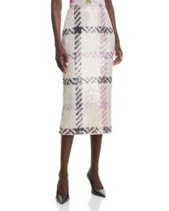 �u�����h���E�}�N�X�E�F�� ���f�B�[�X �{�g���X�J�[�g Brandon Maxwell The Mercer Paillette Pencil Skirt Windowpane Plaid �`�F�b�N