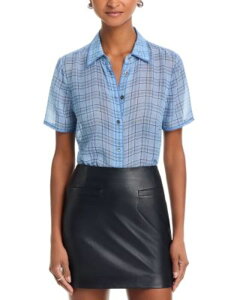 �t���[�� ���f�B�[�X �g�b�v�X �V���c �V���N FRAME The Silk Plaid Shirt Sky Blue Multi �u���[