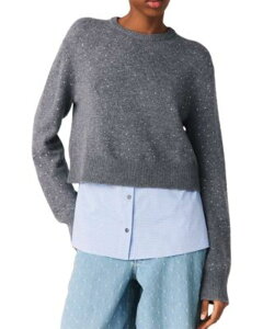 �}�[�W�� ���f�B�[�X �A�E�^�[ �j�b�g�E�Z�[�^�[ Maje Rhinestone 2-in-1 Sweater Grey �O���[
