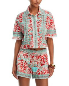 ���C�~�[ �u���b�N ���f�B�[�X �g�b�v�X �V���c �N���b�v�h Ramy Brook Lorna Cropped Shirt Flame Combo