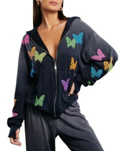 ���[�������V ���f�B�[�X �A�E�^�[ �j�b�g�E�Z�[�^�[ LAUREN MOSHI Hezly Neon Stud Butterfliesweater Jet Black Ombre �u���b�N