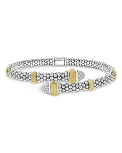 ���S�X ���f�B�[�X �A�N�Z�T���[ �u���X���b�g�E�o���O���E�A���N���b�g LAGOS 18K Yellow Gold & Sterling Silver Caviar Lux Diamond Bypass Bangle Bracelet Silver �V���o�[