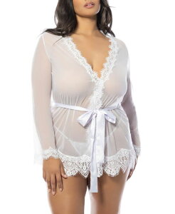 �����V�F�� ���f�B�[�X �A���_�[�E�F�A �i�C�g�E�F�A �v���X�T�C�Y ���[�X Oh La Cheri Plusize Provenceyelash Lace Robe with Sash and G-string Panty White �z���C�g