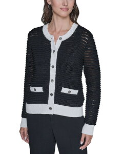 �J�[�� ���K�[�t�F���h ���f�B�[�X �A�E�^�[ �j�b�g�E�Z�[�^�[ �J�[�f�B�K�� KARLAGERFELD PARIS Textured Cardigan Black/ Soft White �z���C�g