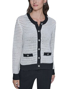 �J�[�� ���K�[�t�F���h ���f�B�[�X �A�E�^�[ �j�b�g�E�Z�[�^�[ �J�[�f�B�K�� KARLAGERFELD PARIS Textured Cardigan Soft White/ Black �z���C�g