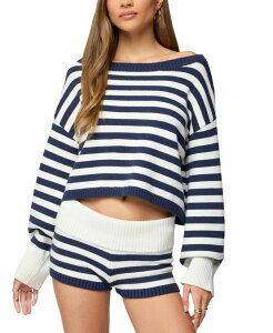 �A�f�B�N�e�b�h ���f�B�[�X �A�E�^�[ �j�b�g�E�Z�[�^�[ Edikted Saphi Striped Oversized Knit Sweater Navy-And-White �z���C�g