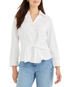 �j�b�N�v���X�]�[�C ���f�B�[�X �g�b�v�X �V���c NIC+ZOE Iconic Tie Front Shirt Paper White �z���C�g