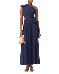 �}�[�W�� ���f�B�[�X �g�b�v�X �����s�[�X �A�V�����g���[ �v���[�c �}�L�V Maje Revi Asymmetric Pleated Maxi Dress Navy �l�C�r�[