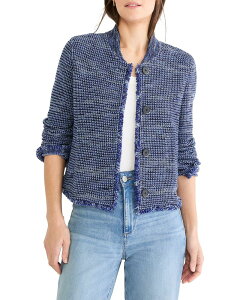 �j�b�N�v���X�]�[�C ���f�B�[�X �A�E�^�[ �W���P�b�g�E�u���]�� �j�b�g �t�����W NIC+ZOE Fringe Knit Bomber Jacket Blue Mix �u���[