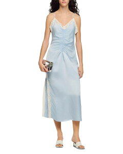 �T���h�� ���f�B�[�X �g�b�v�X �����s�[�X �T�e�� ���[�X Sandro Gaiana Satin Effect Lace Dressky Blue �u���[