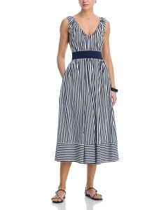 �A�N�A ���f�B�[�X �g�b�v�X �����s�[�X �~�f�B �j�b�g AQUA Stripe Popline Knitank Midi Dress - Exclusive White/Navy �z���C�g