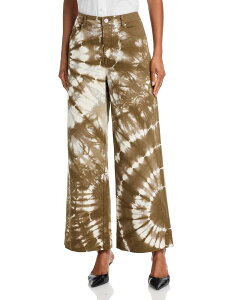 �T���N �Z�v�g ���f�B�[�X �{�g���X �f�j���p���c ���C�h���b�O �W�[���Y Cinq Septie Dye Betsy High Rise Wide Leg Jeans in Dark Olive Dark Olive �I���[�u
