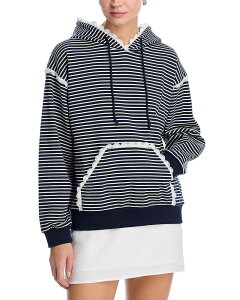 �A�N�A ���f�B�[�X �A�E�^�[ �p�[�J�[�E�X�E�F�b�g �t���� �V���c AQUA Stripeyelet Ruffle Sweatshirt - Exclusive Navy/White �z���C�g