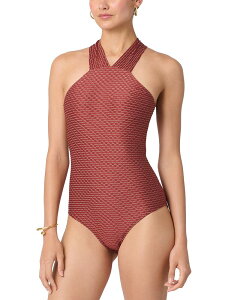 �V���V���[�i ���f�B�[�X ���� �㉺�Z�b�g �n�C�l�b�N Shoshanna High Neck Wave Texture One Piece Swimsuit Cinnamon/Gold �S�[���h