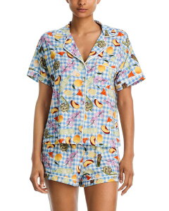�A�N�A ���f�B�[�X �A�E�^�[ �p�[�J�[�E�X�E�F�b�g �V���[�g�p���c AQUA Notched Top & Shorts Pajama Set - Exclusive Ginghamulti �}���`�J���[