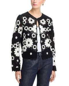 �A�N�A ���f�B�[�X �A�E�^�[ �J�[�f�B�K�� �Z�[�^�[ AQUA Crochet Flower Cardigan Sweater - Exclusive Black/White �z���C�g