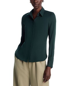 �Z�I���[ ���f�B�[�X �g�b�v�X �V���c �V���N Theory Classic Fitted Silk Shirt Rich Green �O���[��