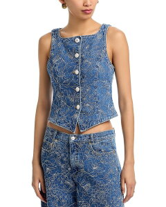�T���N �Z�v�g ���f�B�[�X �A�E�^�[ �x�X�g �f�j�� Cinq Sept Garden Doodle Denim Vest Salt Breeze �f�j��