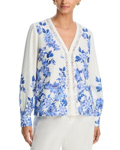 �A�N�A ���f�B�[�X �g�b�v�X �V���c �t�����[�� �u���E�X ���[�X �t�����[ AQUA Placed Floral Blouse - Exclusive Blue Multi �u���[