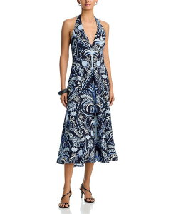 �A�N�A ���f�B�[�X �g�b�v�X �����s�[�X �~�f�B �z���^�[ AQUA Pineapple Palm Poplin Halter Midi Dress - Exclusive Navy Multi �l�C�r�[