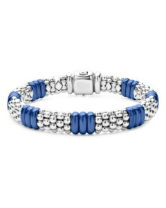 ���S�X �����Y �A�N�Z�T���[ �u���X���b�g�E�o���O���E�A���N���b�g LAGOS 18K Yellow Gold & Sterling Silver Ultramarine Ceramic Rondelle & Caviar Bead Statement Bracelet One-Size �C�G���[
