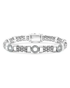 ���S�X ���f�B�[�X �A�N�Z�T���[ �u���X���b�g�E�o���O���E�A���N���b�g LAGOSterling Silver Caviar Spark Diamond Small Circles Bead & Polished Link Bracelets One-Size �V���o�[