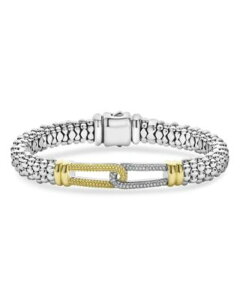 ���S�X ���f�B�[�X �A�N�Z�T���[ �u���X���b�g�E�o���O���E�A���N���b�g LAGOS 18K Yellow Gold & Sterling Silver Caviar Lux Diamond Interlocking Loop Caviar Bead Clip Bracelet - Exclusive One-Size �C�G���[