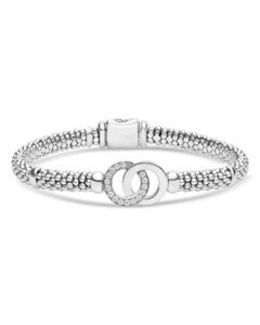 ���S�X ���f�B�[�X �A�N�Z�T���[ �u���X���b�g�E�o���O���E�A���N���b�g LAGOSterling Silver Signature Caviar Diamond Interlocking Circle Beaded Bracelets One-Size �V���o�[