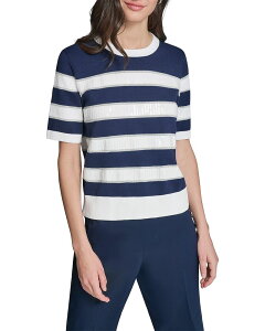�J�[�� ���K�[�t�F���h ���f�B�[�X �A�E�^�[ �j�b�g�E�Z�[�^�[ �X�p���R�[�� KARLAGERFELD PARIStriped Sequin Short Sleeve Sweater Navy/ Soft White �z���C�g