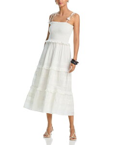 �A�N�A ���f�B�[�X �g�b�v�X �����s�[�X �~�f�B �V���[�����O �h�J AQUA Giovanni Embroidered Smocked Midi Dress - Exclusive White Pearl �z���C�g