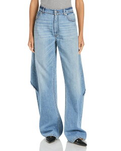 �X�e���}�b�J�[�g�j�[ ���f�B�[�X �{�g���X �f�j���p���c �W�[���Y Stella McCartney Mid Waist Relaxed Curve Deconstructed Jeans in Mid Blue �u���[