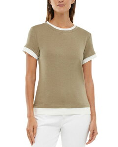 �X���[�h�b�c ���f�B�[�X �g�b�v�X T�V���c Three Dots Veronica Layered Short Sleeve Tee Deep Lichen Green �O���[��
