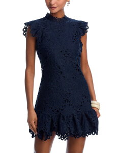 �A�N�A ���f�B�[�X �g�b�v�X �����s�[�X ���b�N�l�b�N ���[�X AQUA Mock Neck Lace Shift Dress - Exclusive Navy �l�C�r�[