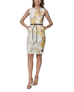 �_�i�L������ ���f�B�[�X �g�b�v�X �����s�[�X �m�[�X���[�u Donna Karan Sleeveless Cowl Neck Belted Sheath Dress Limoncello Multi �}���`�J���[