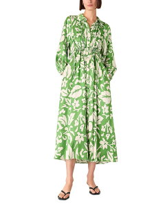 �z�C�b�X���Y ���f�B�[�X �g�b�v�X �V���c �t�����[�� �t�����[ Whistles Floral Trapeze Shirt Dress Green/Multi �O���[��