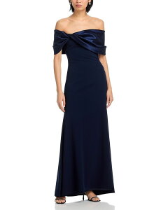 �A�N�A ���f�B�[�X �g�b�v�X �����s�[�X �N���[�v �X�L���[�o AQUA Long Scuba Crepe Off-the-Shoulder Taffeta Gown - Exclusive Navy �l�C�r�[
