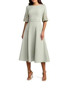 �}�b�N�_�K�� ���f�B�[�X �g�b�v�X �����s�[�X �N���[�v A ���C�� �~�f�B Mac Duggal Crepe A Line Midi Dress with Beaded Sleevesage �Z�[�W