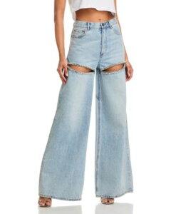 �G���A ���f�B�[�X �{�g���X �f�j���p���c ���C�h���b�O �W�[���Y AREA Wide Leg Crystal Slit Jeans in Light One-Size �u���[