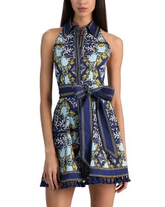 �A���X�A���h�I���r�A ���f�B�[�X �g�b�v�X �V���c �~�j �m�[�X���[�u Alice and Olivia Lucy Sleeveless Mini Shirtdress Antique Scroll