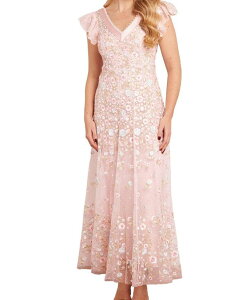 �j�[�h���A���h�X���b�h ���f�B�[�X �g�b�v�X �����s�[�X �A���N�� Needle & Thread Ethereal Bloomshort Sleeve Ankle Gown Seashell/Multi �}���`�J���[