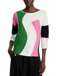 �e�B�[�E�^�n�� ���f�B�[�X �A�E�^�[ �j�b�g�E�Z�[�^�[ �J���[�u���b�N Tahari Three Quarter Dolman Sleeve Boat Neck Abstract Stained Glass Colorblock Pullover Sweater Spring Meadow