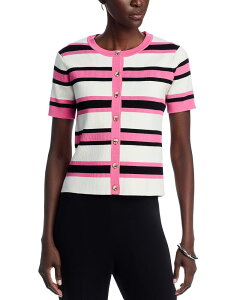 �e�B�[�E�^�n�� ���f�B�[�X �A�E�^�[ �J�[�f�B�K�� �N���[�l�b�N Tahari Crewneck Rib Striped Button Front Cardigan Parisian Pink �s���N