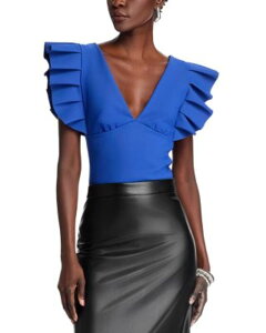 �`�A�� �{�j �v�e�B ���[�u ���f�B�[�X �g�b�v�X �V���c V�l�b�N �t���� Chiara Boni La Petite Robe Ruffle Sleeve V Neck Top One-Size
