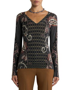 �G�g�� ���f�B�[�X �A�E�^�[ �j�b�g�E�Z�[�^�[ V�l�b�N �V���N Etro Silk Cashmere V Neck Long Sleeve Sweater Multi/White �z���C�g